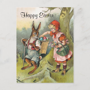 Postal De Festividades Cartão bávaro da menina do Victorian do coelhinh