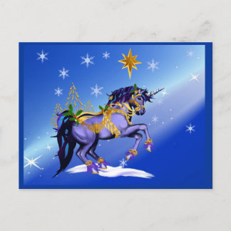 Postal De Festividades Cartão brilhante do unicórnio do Natal