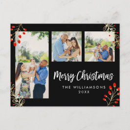 Postal De Festividades Cartão com fotos Holiday 3 | Berries vermelhos e f