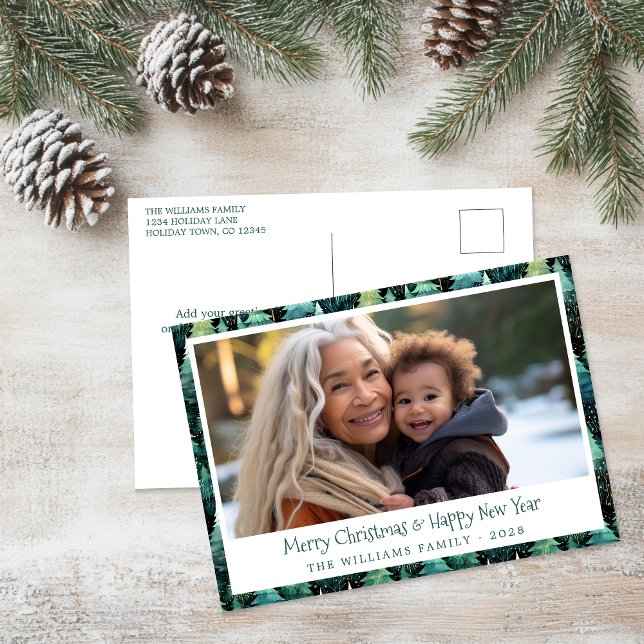Postal De Festividades Cartão com fotos Rustic Woodland Holiday (Rustic Christmas Tree Postcard)