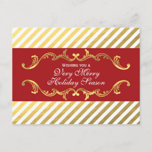 Postal De Festividades Cartão decorativo elegante listrado vermelho &