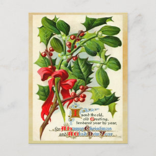 Postal De Festividades Cartão do azevinho do natal vintage