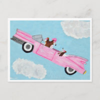 Cartão do Basset Hound no Conversível Rosa no céu