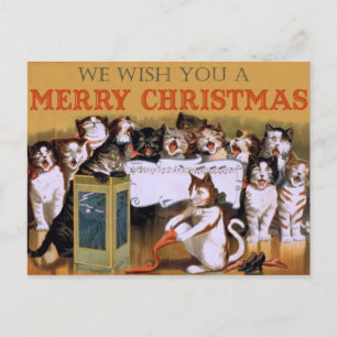 Postal De Festividades Cartão do Feliz Natal do gato do vintage