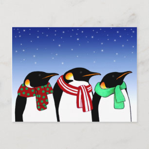 Postal De Festividades Cartão do feriado dos pinguins do Natal