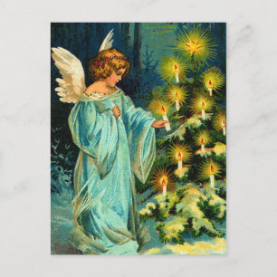 Postal De Festividades Cartão do Natal do anjo do vintage