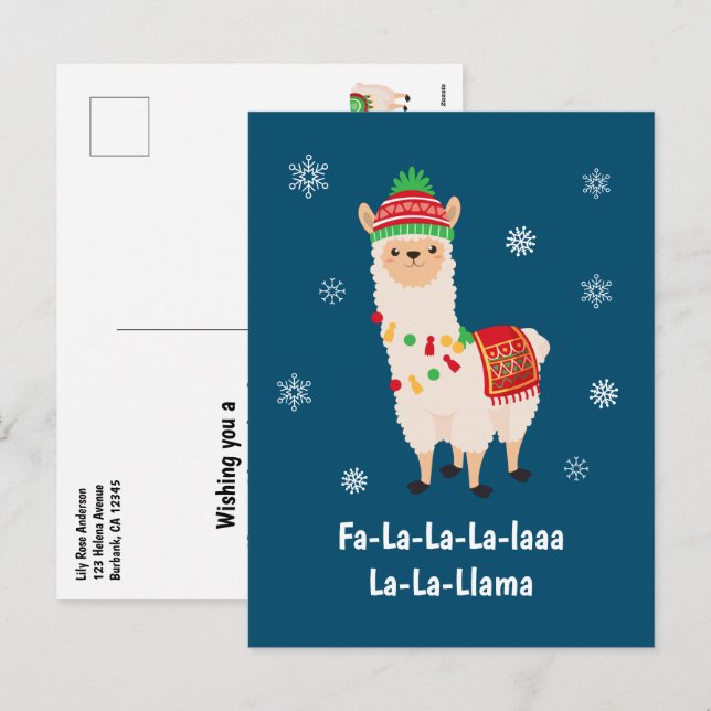 Postal De Festividades Cartão Festivo Funny Llama Férias Pun (Frente/Verso)