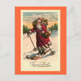 Postal De Festividades Cartão francês Vintage "Papais noeis em Skis"