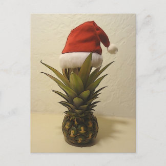 Postal De Festividades Cartão havaiano do chapéu do papai noel do abacaxi
