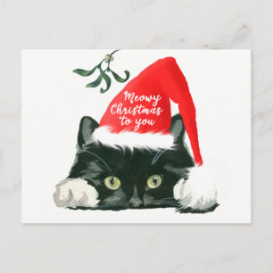 Postal De Festividades cartão meowy do chapéu do papai noel do gato do