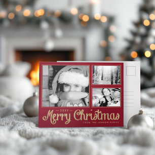 Postal De Festividades Cartão moderno da foto vermelha do Feliz Natal 3