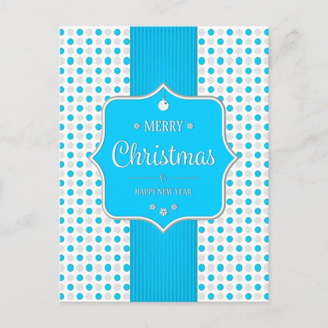 Postal De Festividades Cartão Prata-Azul das bolinhas do Natal (Frente)