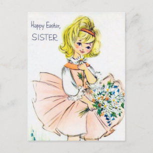 Postal De Festividades Cartão retro da irmã do vintage da páscoa