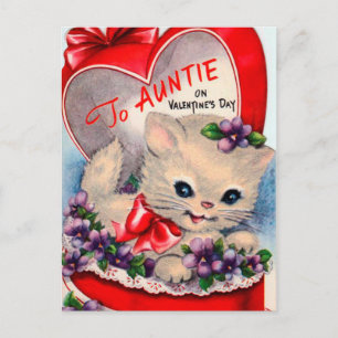 Postal De Festividades Cartão retro da tia do gato dos namorados do