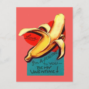 Postal De Festividades Cartão retro dos namorados da banana do vintage