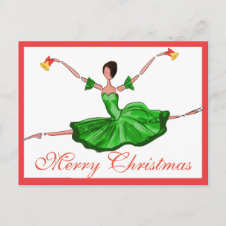 Postal De Festividades Cartão verde do balé do Natal, bailarina do Natal