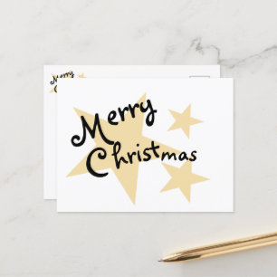 Postal De Festividades Dourada Estrela Feliz Natal no Cartão Branco