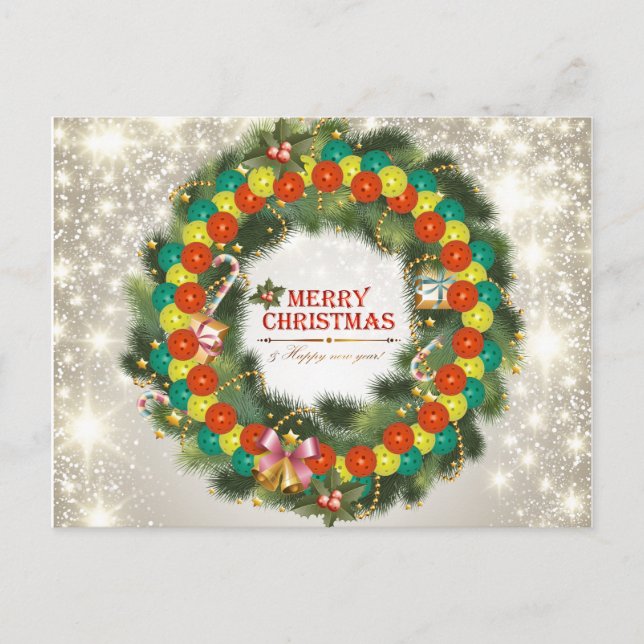 Postal De Festividades Feliz Natal Pickleball 1 cartão (Frente)