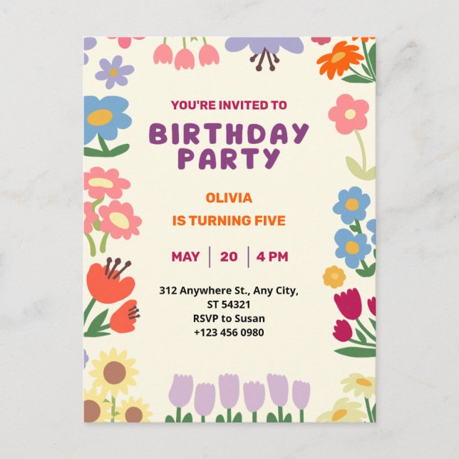 Postal De Festividades Folheto Botânico Pastel Aniversário Cinco Cartão P (Frente)