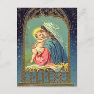 Postal De Festividades Madonna & cartão do feriado do Natal da criança