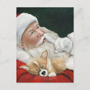 Postal De Festividades Papai noel com o cartão do Natal da arte do cão 