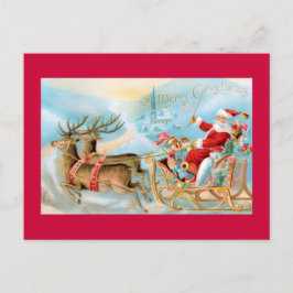 Postal De Festividades Papai noel no trenó com cartão da rena