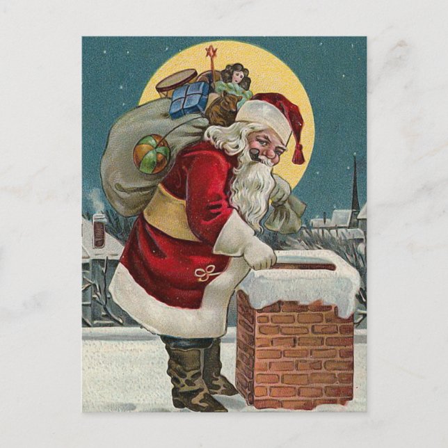 Postal De Festividades "Papai noel que vem para baixo cartão da chaminé" (Frente)