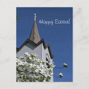 Postal De Festividades Steeple da igreja e cartão do Dogwood
