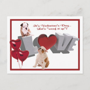 Postal De Festividades Woof do buldogue ele acima do cartão do dia dos