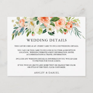 Postal Detalhes do casamento Cartão de Inserção Coral Flo