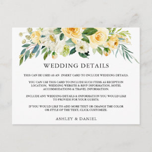 Postal Detalhes do Casamento Cartão de Inserção Floral Am