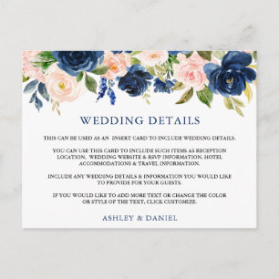 Postal Detalhes do Casamento Cartão de Inserção Floral Az