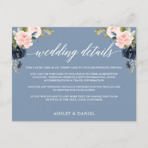 Postal Detalhes do Casamento Cartão de Inserção Floral Az