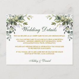 Postal Detalhes do Casamento Cartão Dourado Verde