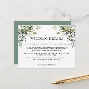 Postal Detalhes do Casamento Verde Sage - Cartão de Inser