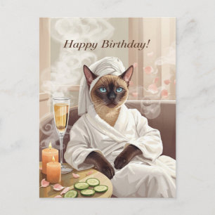 Postal Dia de Spa – Cartão de Aquarela de Gato Siamês Gla