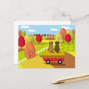 Postal Dois Labradores no carrinho de feno no Cartão post