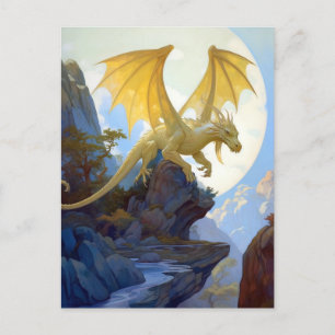 Postal Dourado Dragão Em Um Cartão De Arte De Fantasia