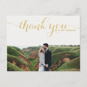 POSTAL DOURADO TIPOGRAPHY WEDDING OBRIGADO AO CARTÃO POST