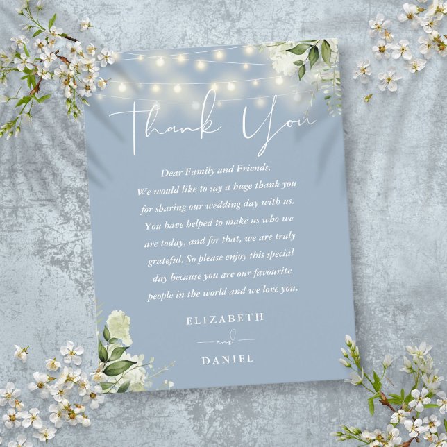 Postal Dusty Blue Greenery Obrigado Cartão de Casamento (Dusty Blue Greenery Thank You Wedding Place Card)