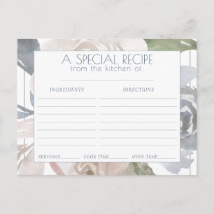 Postal Dusty Floral   Cartão de Receita de Pastel Azul-E