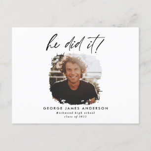 Postal Ele fez o cartão azul moderno de fotografia