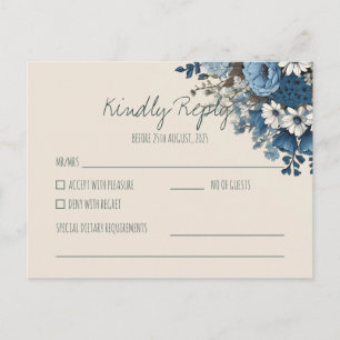 Postal Elegante Cartão de Resposta de Casamento Floral Az