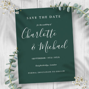Postal Emerald Green Script Wedding Salvar o Cartão de Da