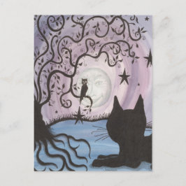 Postal Encantando Gato com o cartão de posto da Lua