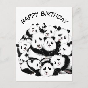 Postal Engraçado Família Panda de Cartão de Aniversário -