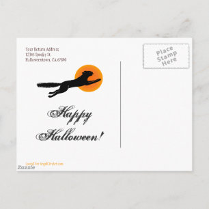 Postal Escola de Voo de Gato Preto Feliz Halloween Cartão