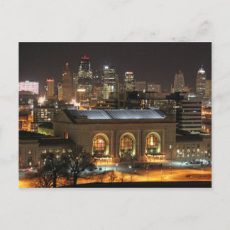 Postal Estação da união de Kansas City no cartão da noite