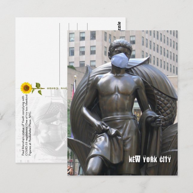 Postal Estátua jovem vestindo máscara facial - Cartão pos (Frente/Verso)