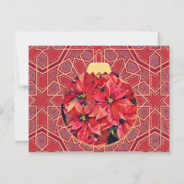 Postal Estilo Vintage Poinsettia Flores Cartão Vermelho P
